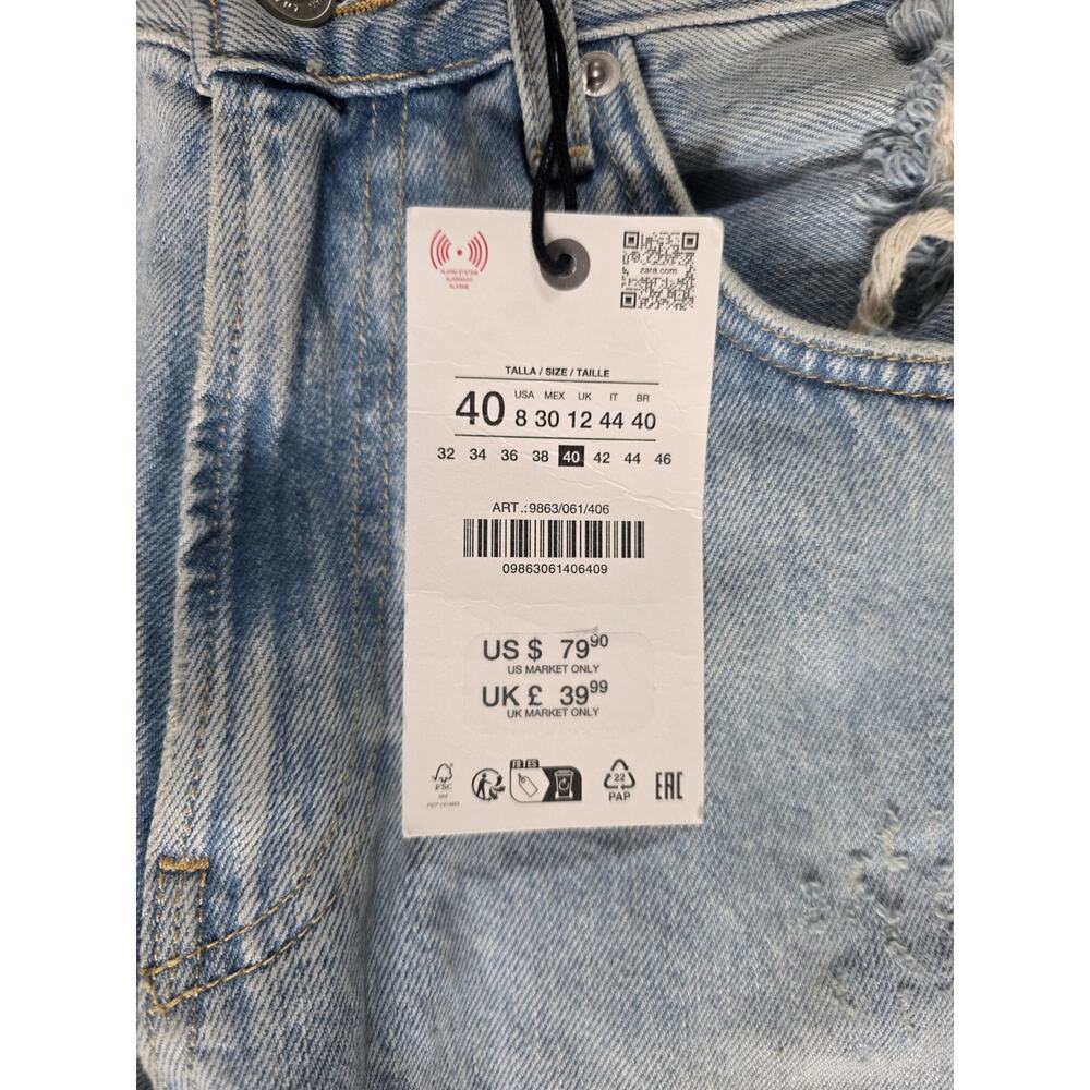 ZARA Size 8 Distressed Straight Leg Jeans NWT Light Wash Blue Cotton Black Label - Picture 6 of 15